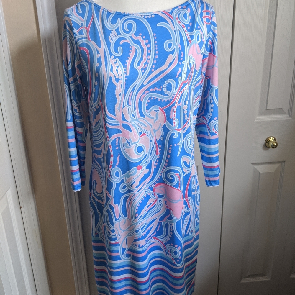 Tango Mango Women's Multi Color Tropical Dress 3/4 Sleeve Medium